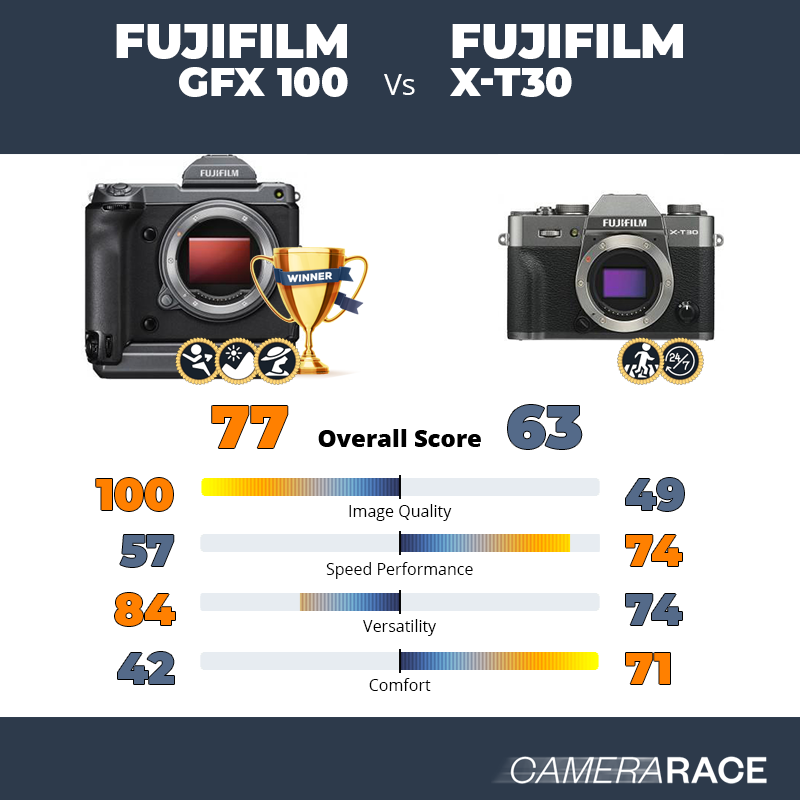 Le Fujifilm GFX 100 est-il mieux que le Fujifilm X-T30 ?