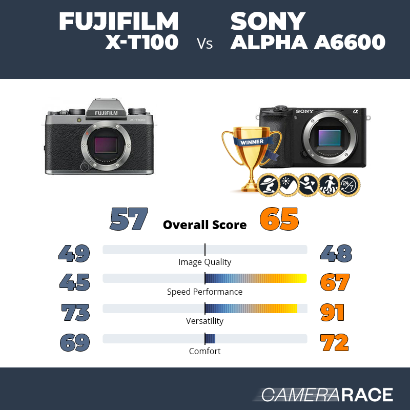 Fujifilm X-T100 vs Sony Alpha a6600, which is better?