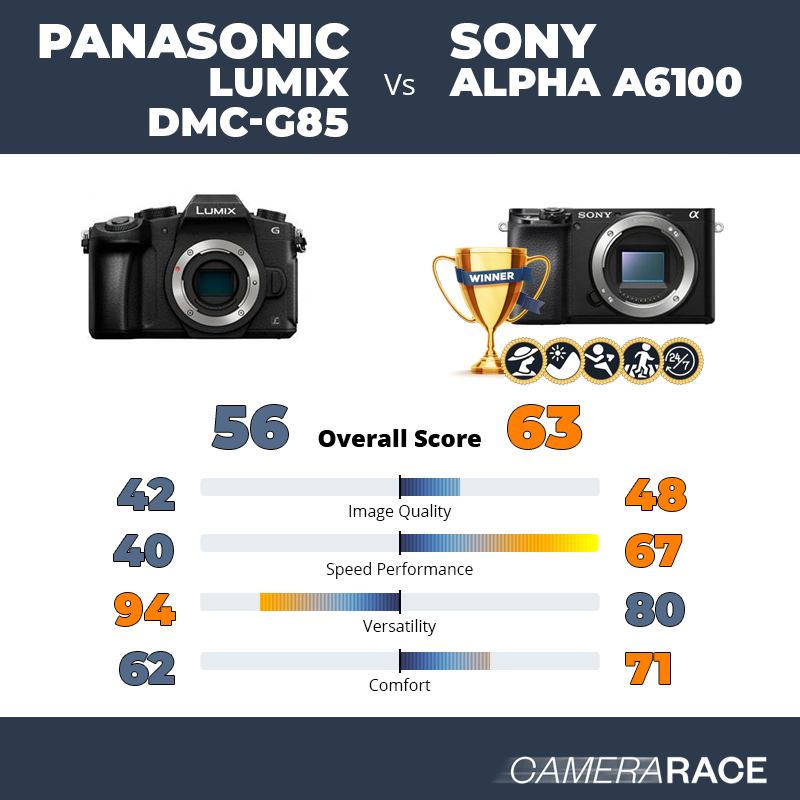Le Panasonic Lumix DMC-G85 est-il mieux que le Sony Alpha a6100 ?