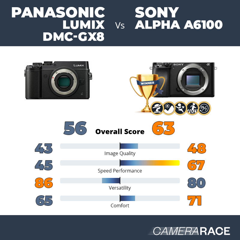 Le Panasonic Lumix DMC-GX8 est-il mieux que le Sony Alpha a6100 ?