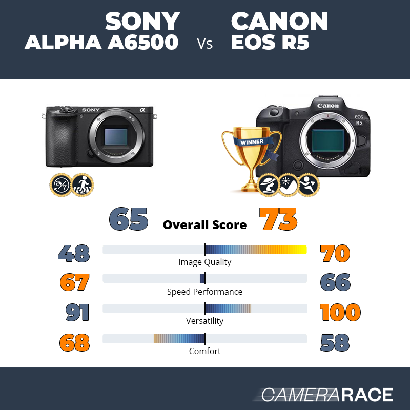 Le Sony Alpha a6500 est-il mieux que le Canon EOS R5 ?