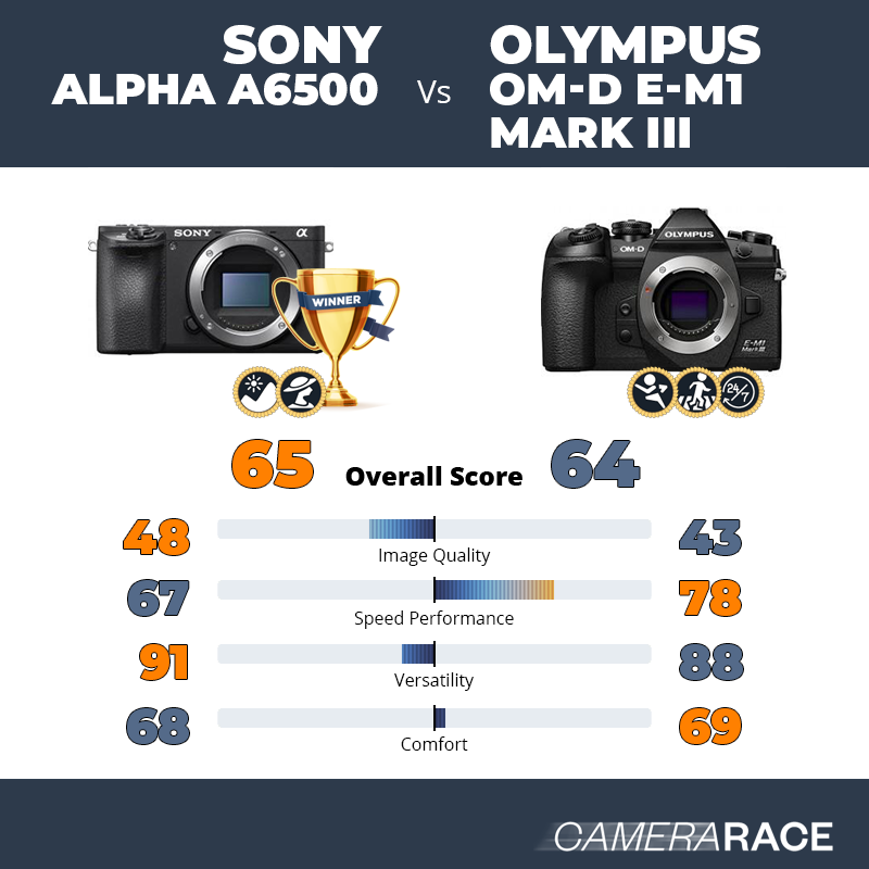 Le Sony Alpha a6500 est-il mieux que le Olympus OM-D E-M1 Mark III ?