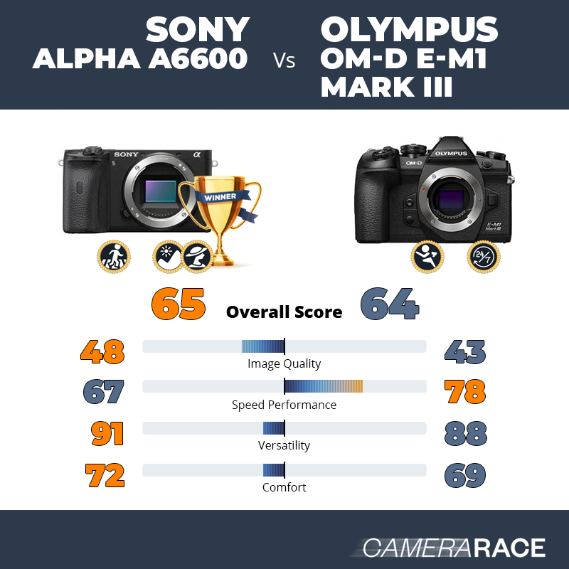 Le Sony Alpha a6600 est-il mieux que le Olympus OM-D E-M1 Mark III ?